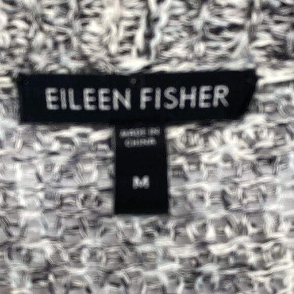 EILEEN FISHER Cardigan M Cotton Blend Marled Shawl Open Front Long Sleeve Gray - Picture 8 of 15